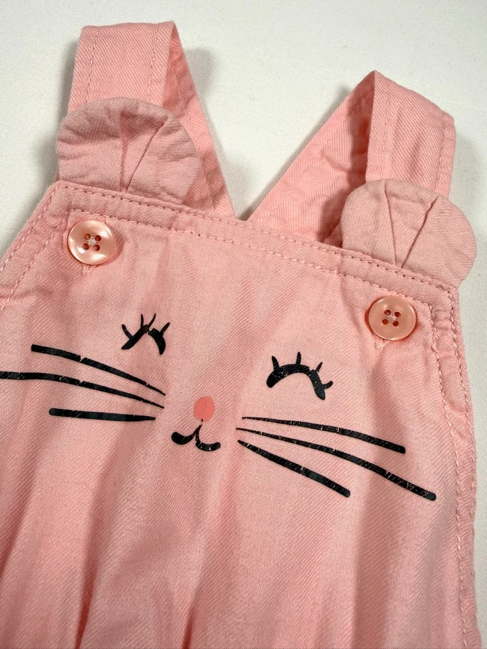 OLD NAVY Kitty Cat Bubble Romper Pink Cat Face Apron‎ Romper Cotton Size 6-12M